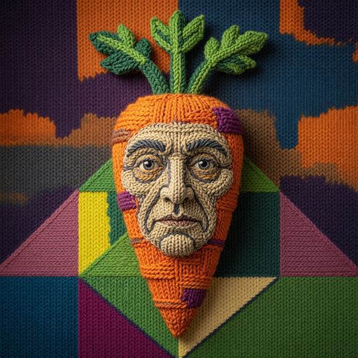 Carrot With Face — free Knitted Fruit Studies knitted art print