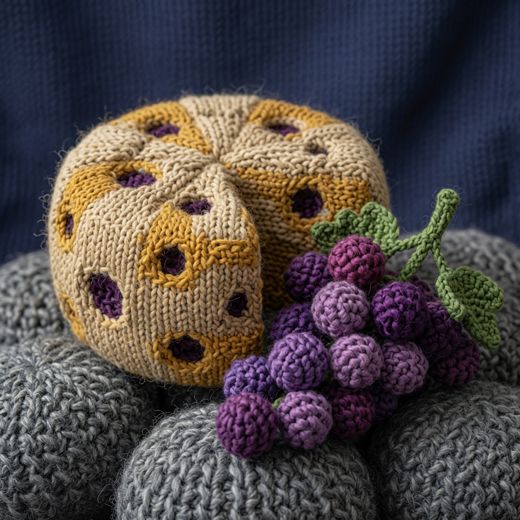Cheese Wheel With Grapes — free Knitted Fruit Studies knitted art print