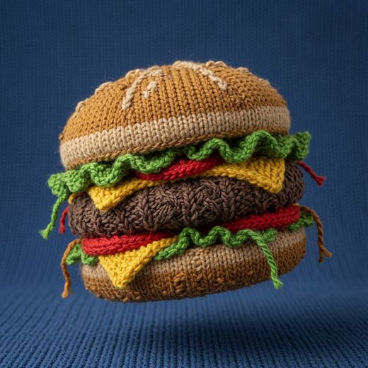 Cheeseburger — free Knitted Fruit Studies knitted art print