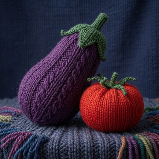 Eggplant And Tomato — free Knitted Fruit Studies knitted art print