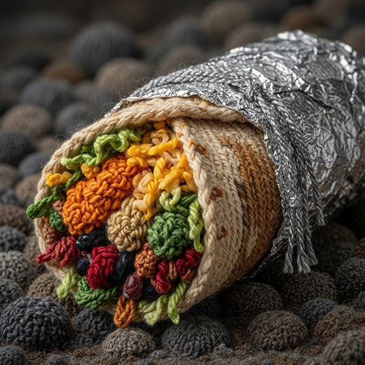 Foil Wrapped Burrito — free Knitted Fruit Studies knitted art print