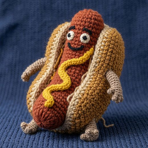 Hot Dog Character — free Knitted Fruit Studies knitted art print