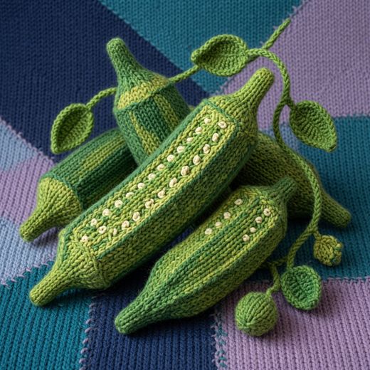 Okra Pods Bunch — free Knitted Fruit Studies knitted art print