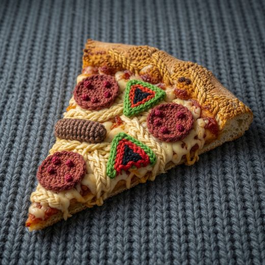 Pepperoni Pizza Slice — free Knitted Fruit Studies knitted art print