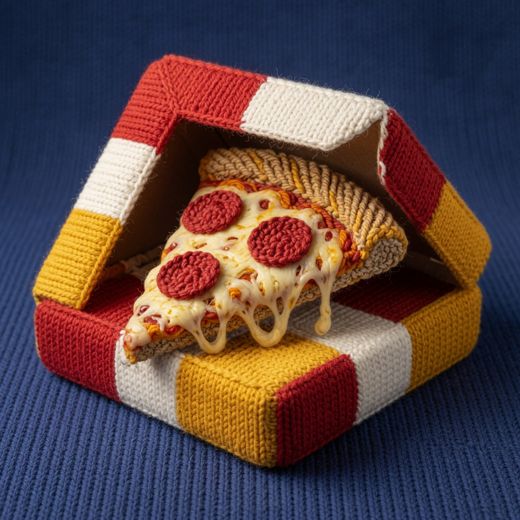 Pizza Slice In Box — free Knitted Fruit Studies knitted art print