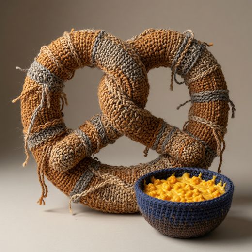Pretzel With Cheese Dip — free Knitted Fruit Studies knitted art print