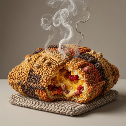 Steaming Stuffed Bread Loaf — free Knitted Fruit Studies knitted art print