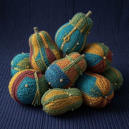 Striped Ornamental Gourds — free Knitted Fruit Studies knitted art print