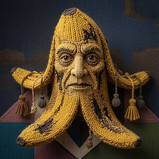 Banana Face Mask — free Knitted Fruit Studies knitted art print
