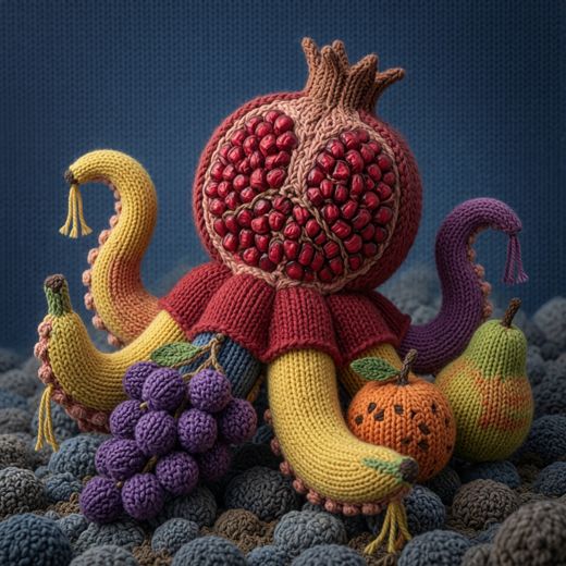 Pomegranate Octopus Hybrid — free Knitted Fruit Studies knitted art print