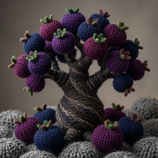 Blueberry Bonsai Tree — free Knitted Fruit Studies knitted art print