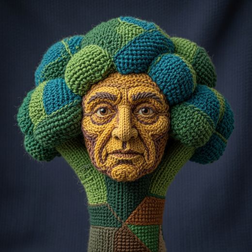 Broccoli Man Character — free Knitted Fruit Studies knitted art print