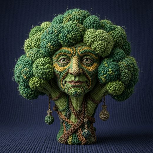Broccoli Tree Character — free Knitted Fruit Studies knitted art print