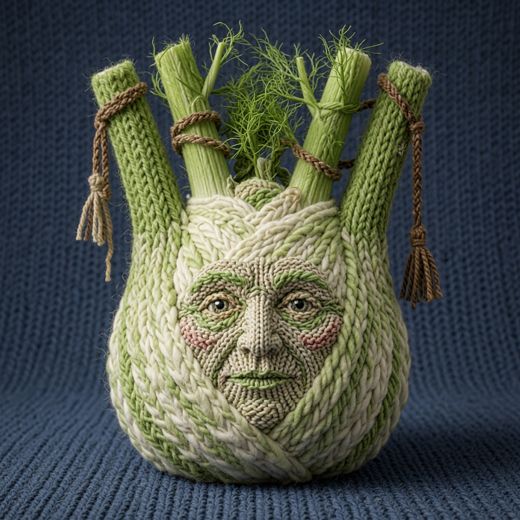 Fennel Bulb Character Face — free Knitted Fruit Studies knitted art print