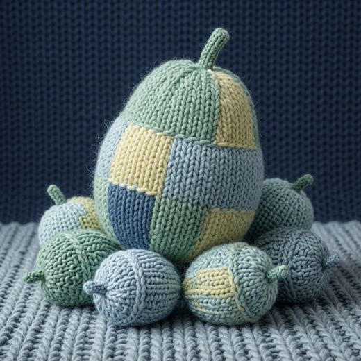 Pastel Squash Cluster — free Knitted Fruit Studies knitted art print