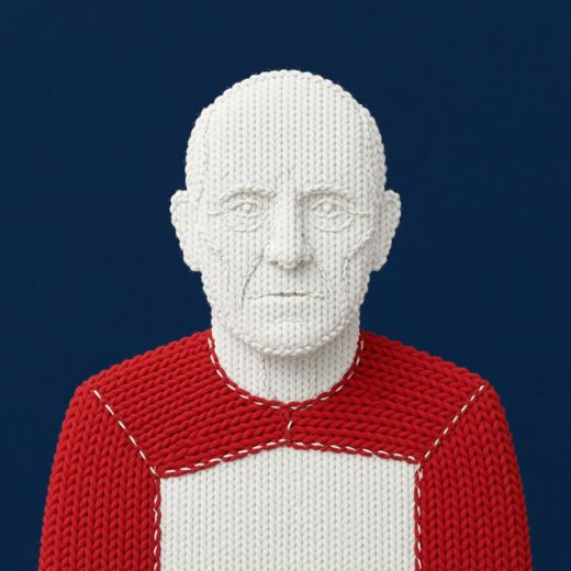 Bald Minimalist Figure Portrait — free Icelandic Flag Portraits knitted art print