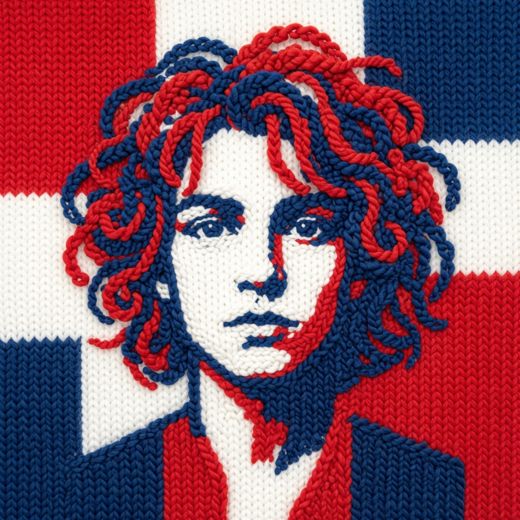 Curly Red Hair Woman Portrait — free Icelandic Flag Portraits knitted art print