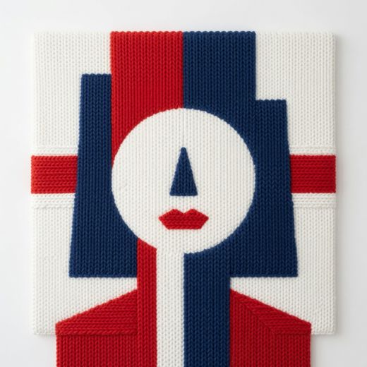 Flag Emblem With Face — free Icelandic Flag Portraits knitted art print