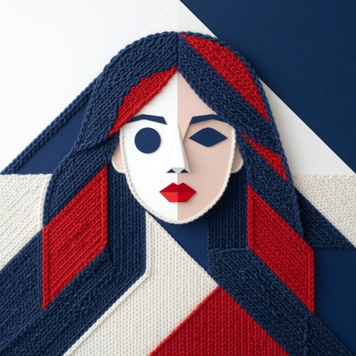 Geometric Abstract Woman Portrait — free Icelandic Flag Portraits knitted art print