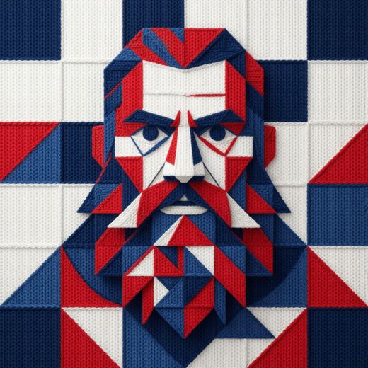 Geometric Bearded Man Portrait — free Icelandic Flag Portraits knitted art print