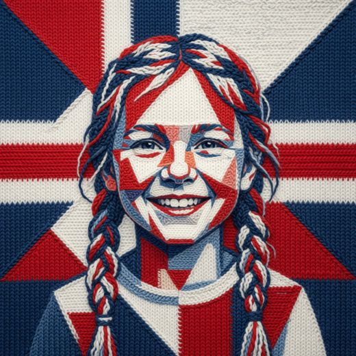 Girl With Braids Portrait — free Icelandic Flag Portraits knitted art print