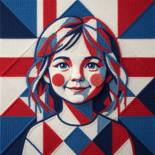 Girl With Braids Portrait — free Icelandic Flag Portraits knitted art print