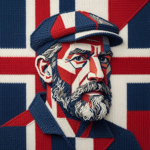 Man In Flat Cap Portrait — free Icelandic Flag Portraits knitted art print