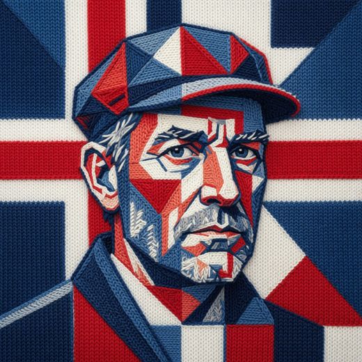 Man In Flat Cap Portrait — free Icelandic Flag Portraits knitted art print