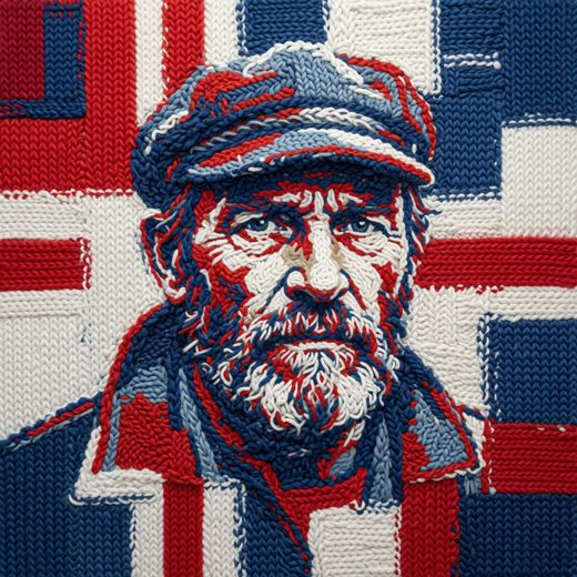 Man With Cap Portrait — free Icelandic Flag Portraits knitted art print
