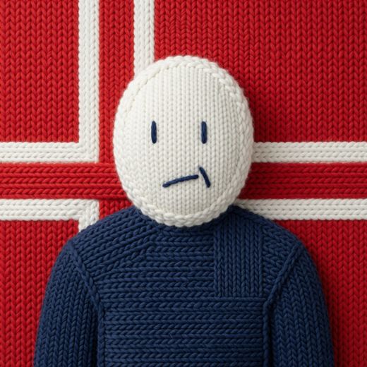 Round Frowning Face Figure — free Icelandic Flag Portraits knitted art print