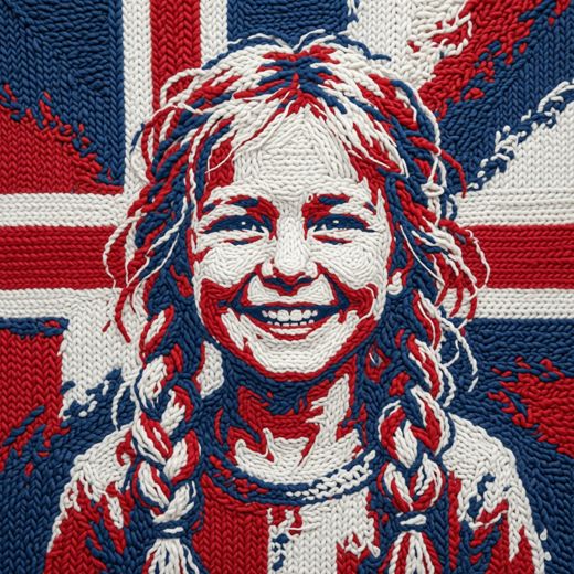 Smiling Braided Girl Portrait — free Icelandic Flag Portraits knitted art print