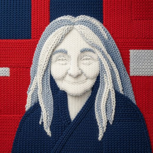 Smiling Elderly Woman Portrait — free Icelandic Flag Portraits knitted art print