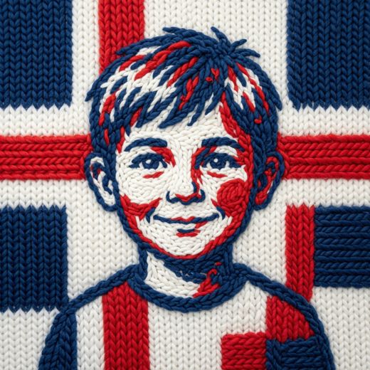 Smiling Freckled Boy Portrait — free Icelandic Flag Portraits knitted art print