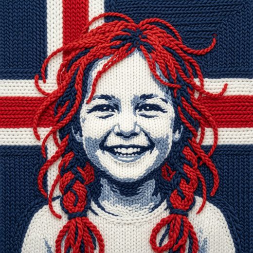Smiling Freckled Girl Portrait — free Icelandic Flag Portraits knitted art print