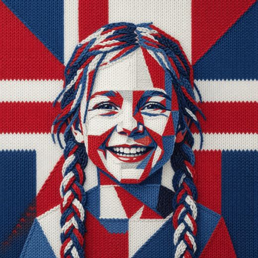 Smiling Girl With Braids — free Icelandic Flag Portraits knitted art print