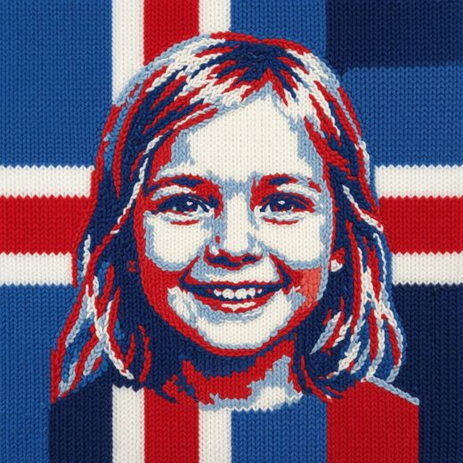 Smiling Little Girl Portrait — free Icelandic Flag Portraits knitted art print
