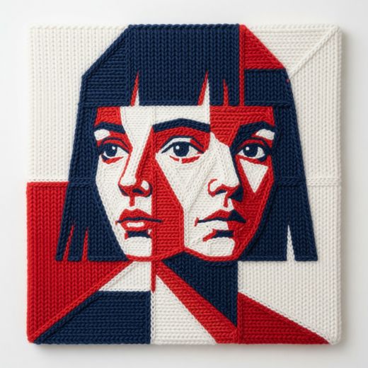 Split Face Woman Portrait — free Icelandic Flag Portraits knitted art print