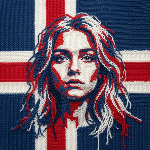 Split Tone Woman Portrait — free Icelandic Flag Portraits knitted art print