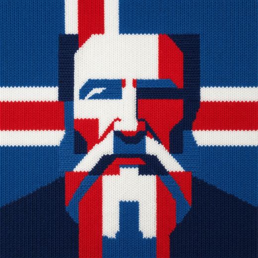 Stern Man Face Pattern — free Icelandic Flag Portraits knitted art print