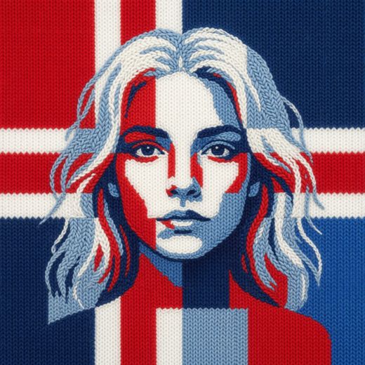 Woman Long White Hair Portrait — free Icelandic Flag Portraits knitted art print