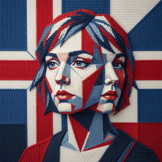 Woman Profile Geometric Portrait — free Icelandic Flag Portraits knitted art print