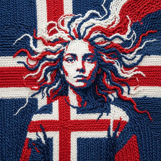 Woman Wild Hair Portrait — free Icelandic Flag Portraits knitted art print