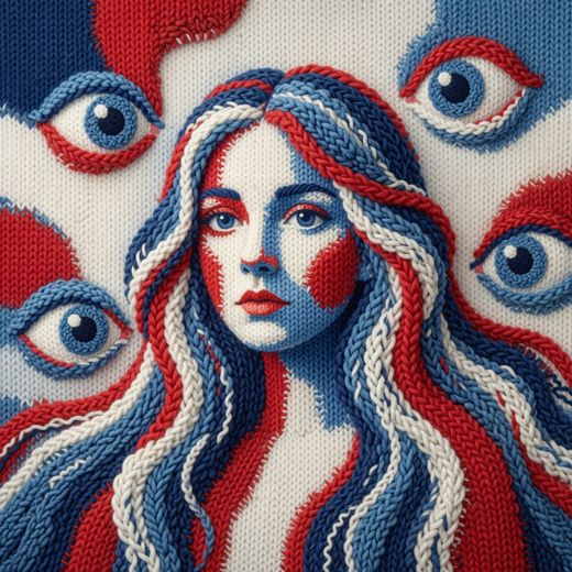 Woman With Multiple Eyes — free Icelandic Flag Portraits knitted art print