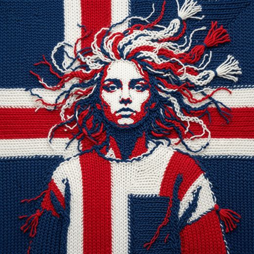 Woman With Windswept Flag Colored Hair — free Icelandic Flag Portraits knitted art print