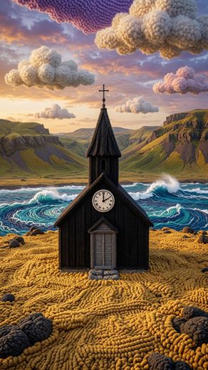 Knitted Icelandic landscape and waterfall art prints