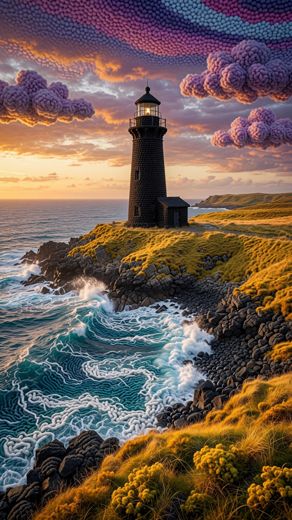 Lighthouse On Cliff — free Landscapes & Waterfalls knitted art print