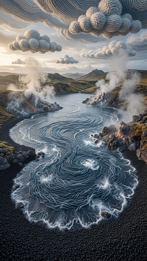 Aerial Black Sand River Delta — free Landscapes & Waterfalls knitted art print