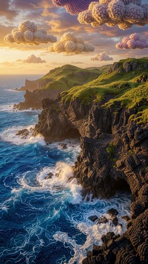 Aerial Coastal Cliffs Waves — free Landscapes & Waterfalls knitted art print