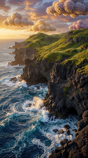 Aerial Sea Cliffs — free Landscapes & Waterfalls knitted art print