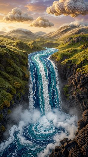 Aerial Waterfall Landscape — free Landscapes & Waterfalls knitted art print